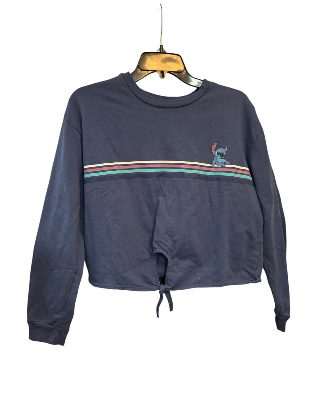 Disney Stitch Women’s Cropped Front Tie Long Sleeve T Shirt Top Size XL